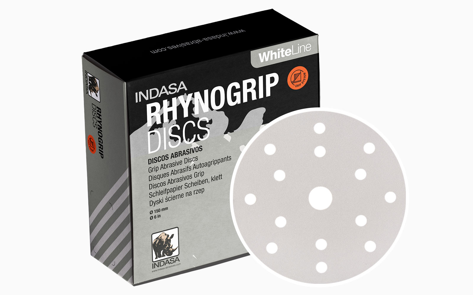 Rhynogrip WhiteLine 150mm P320 Grit 6" 100x 7H Abrasive Sanding Discs HookNLoop 