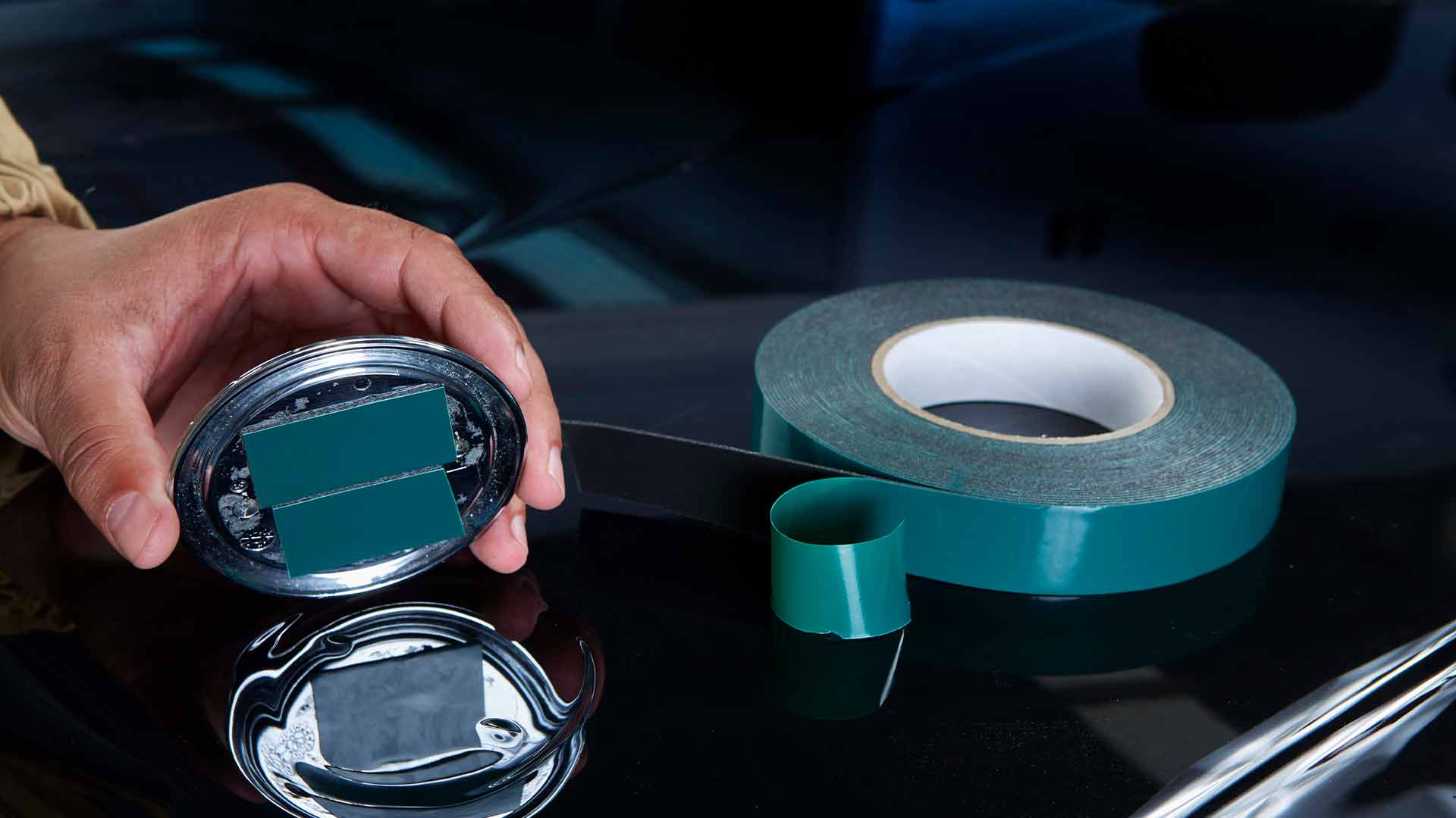 INDASA Abrasives Double Sided Moulding Tape applying on car