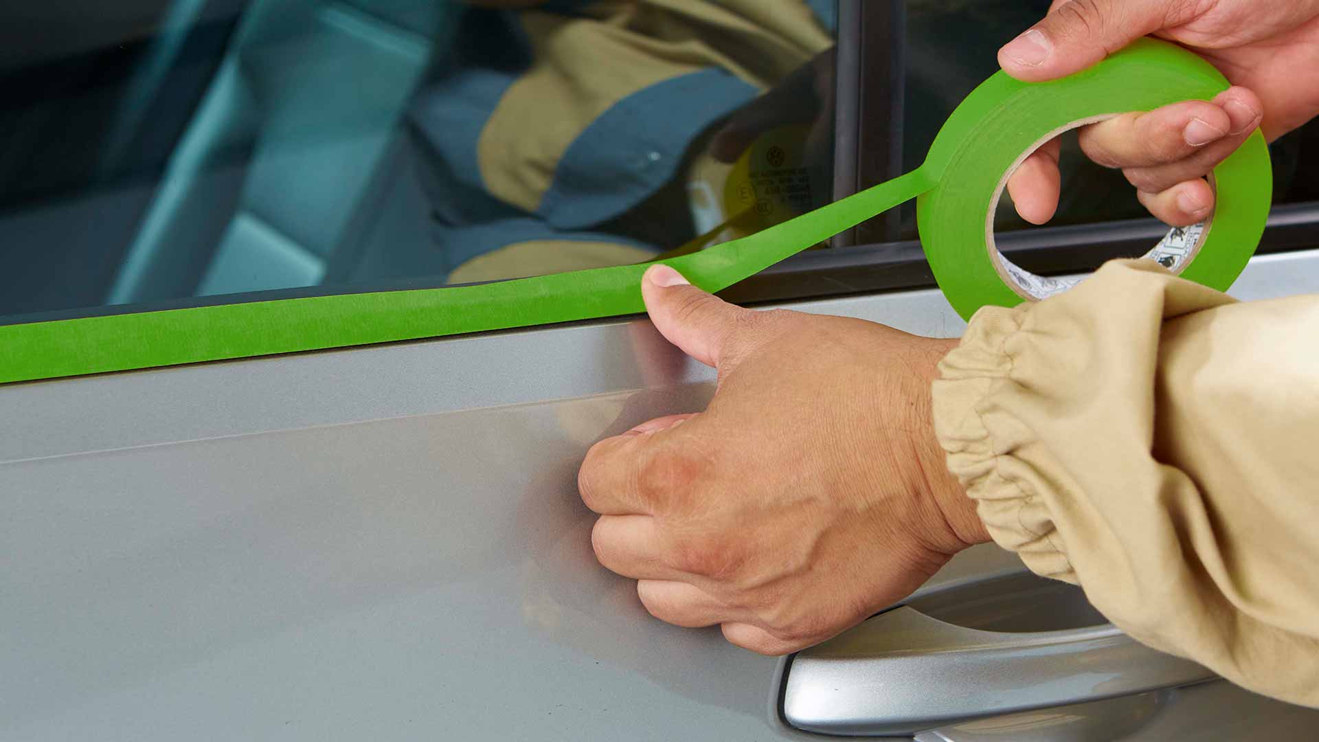 MTE-GREEN masking tape on car